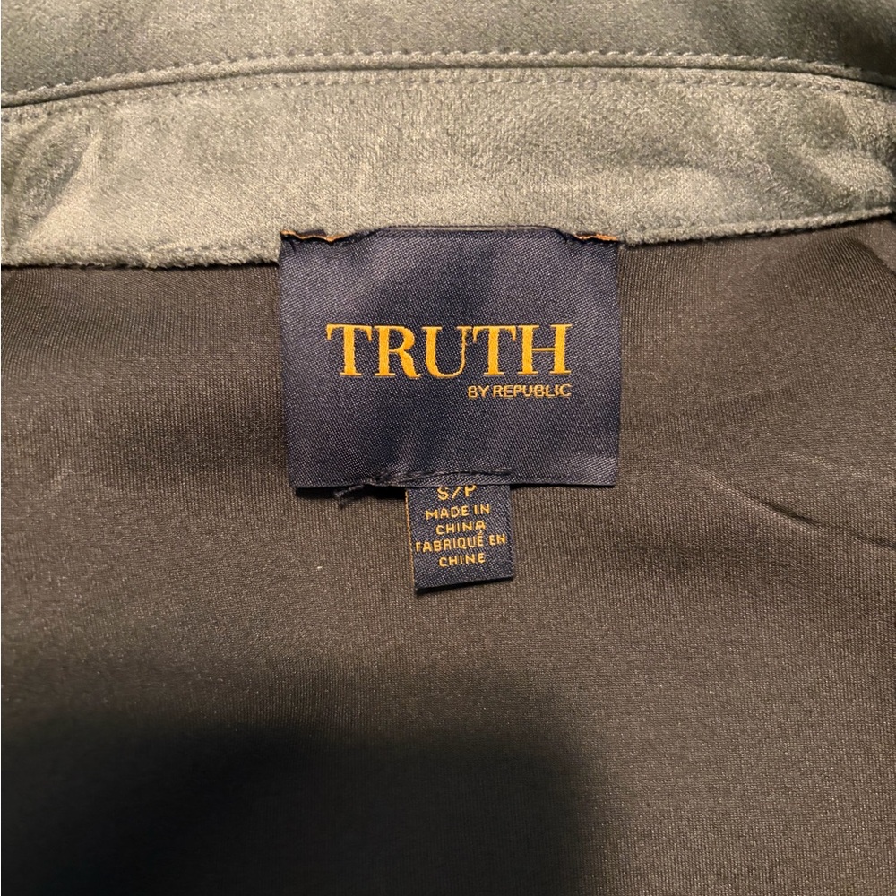 Olive Green Mens Suede Trucker Jacket - Picture 4 of 5